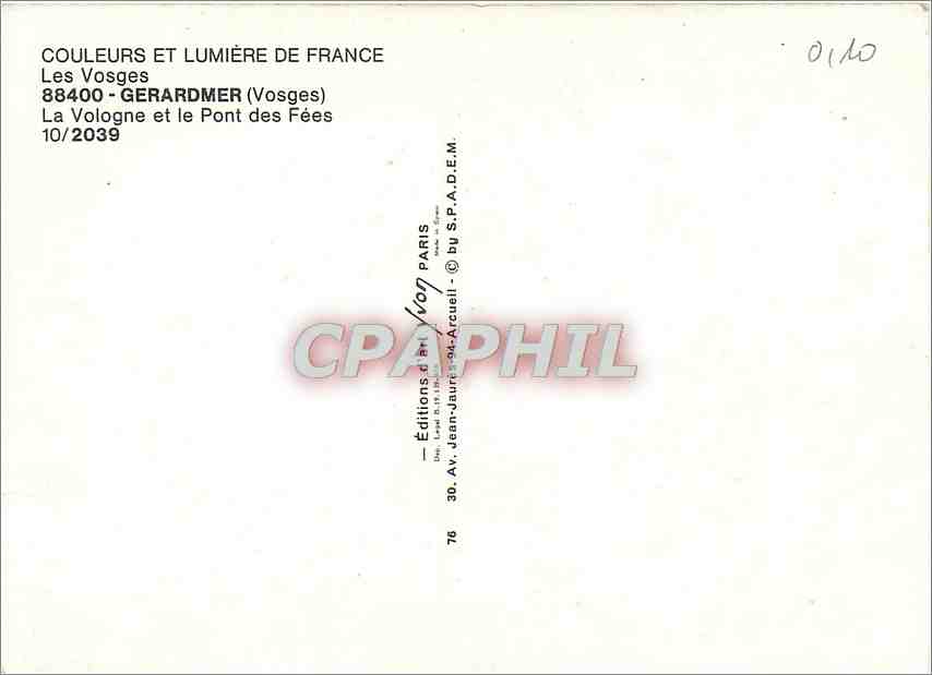 CPM Les Vosges Gerardmer (Vosges) La Vologne et le Pont des Fees — Rückseite