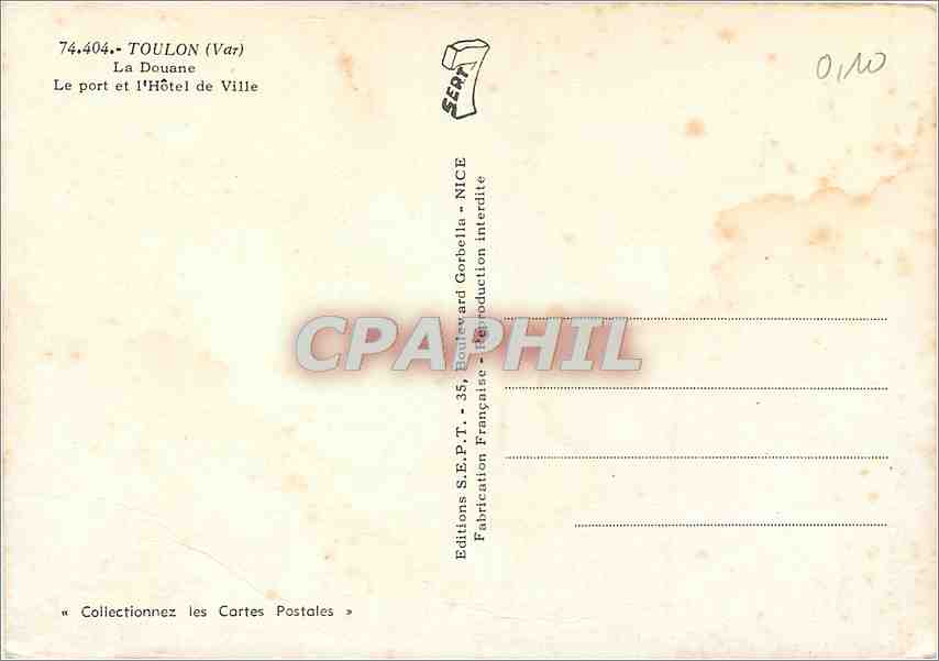 CPM Toulon (Var) La Douane Le port et l'Hotel de Ville — Verso