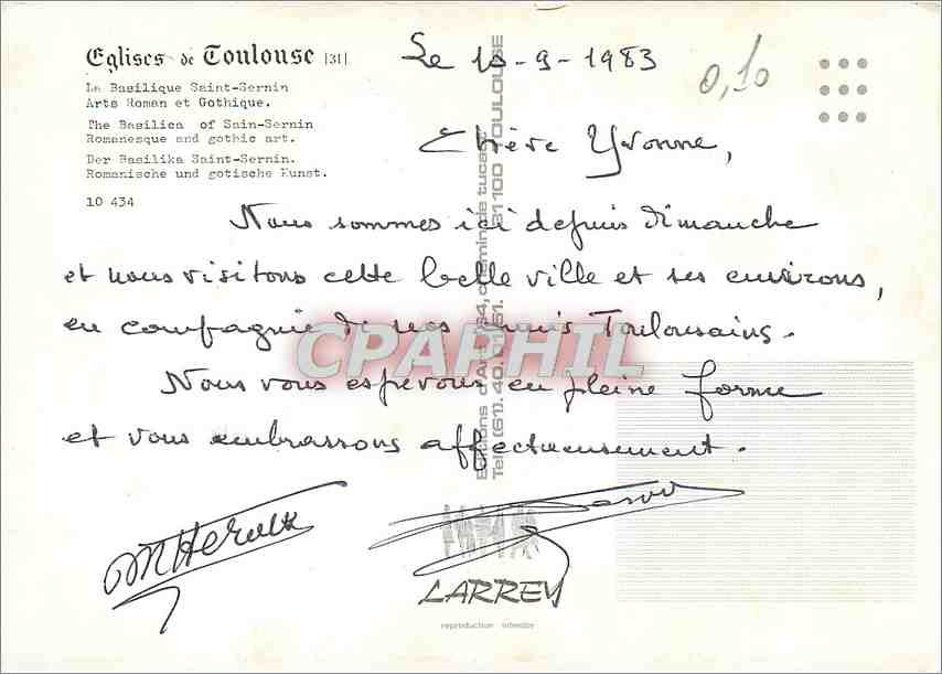 CPM Eglises de Toulouse Arts Roman et Gothique — Verso