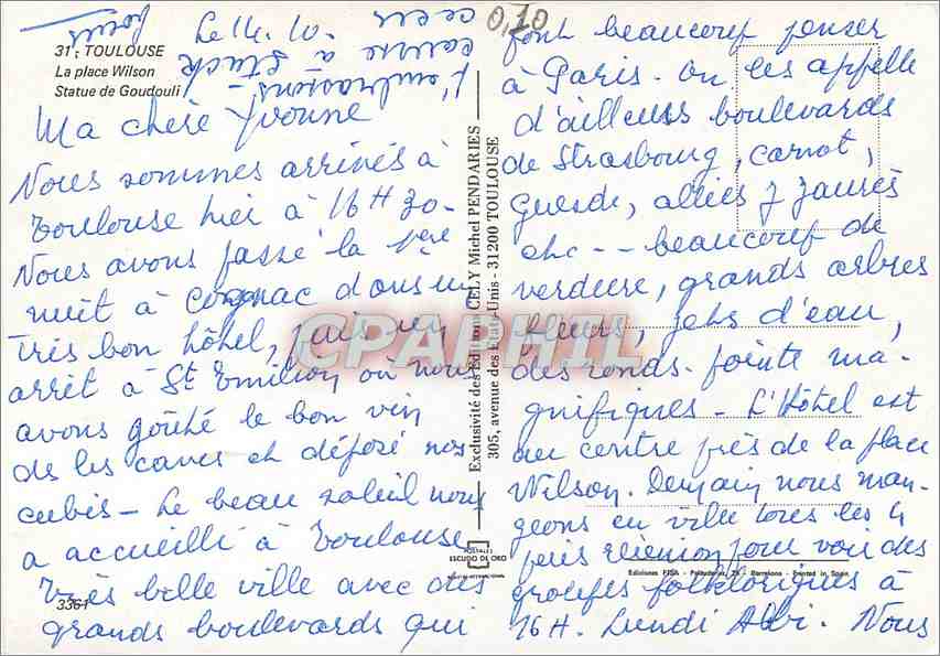 Place Wilson — Toulouse — Éditeur Coly, n°335-1 — Verso