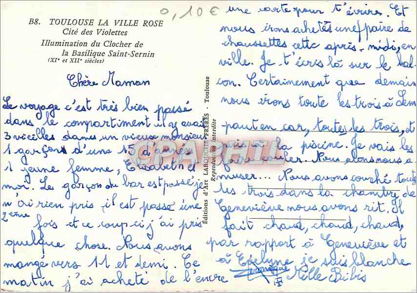 Toulouse — Cité des Violettes, illumination du clocher de la Basilique Saint-Sernin (XIe et XIIe siècles) — Éditions d'Art Labouisse, Toulouse — Reverso