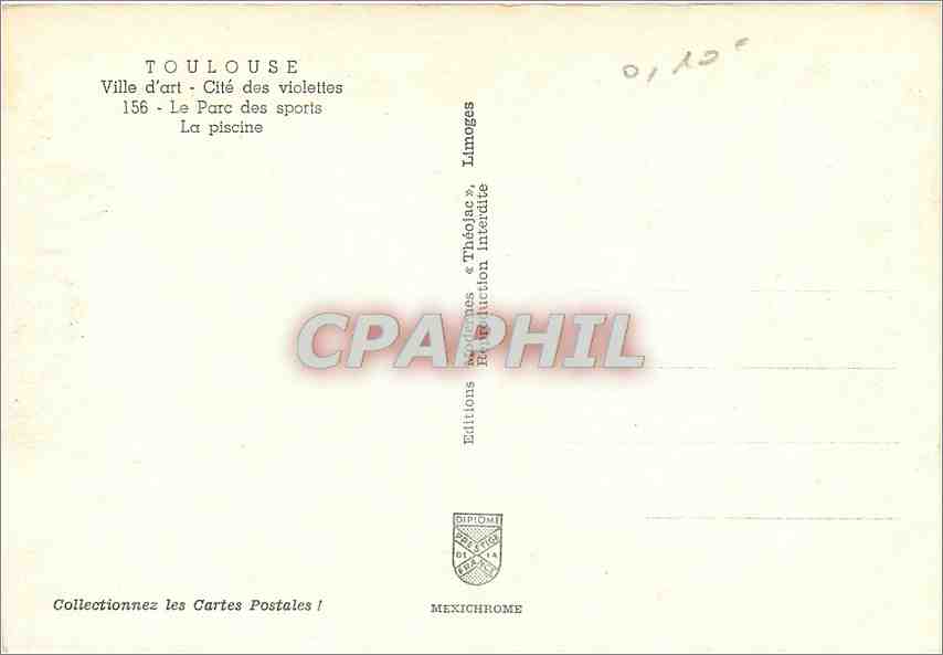 CPM Toulouse Ville d'art Cite des viiolettes le Parc des sports la piscine — Verso