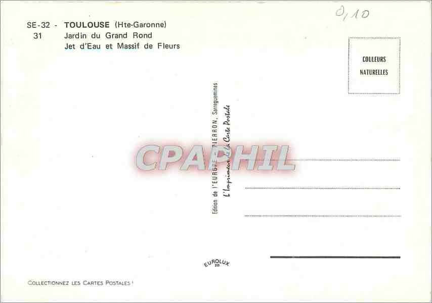 CPM Toulouse (Hte Gar) Jardin du Grand Rond Jet d'eau et massif de Fleurs — Verso
