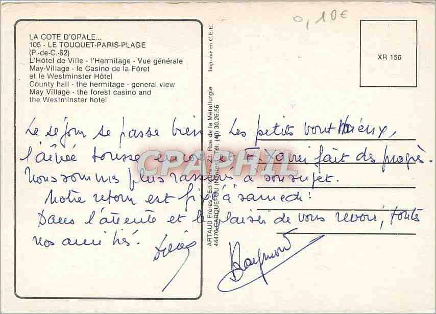 CPM La Cote d'Opale Le Touquet Paris Plage (P de C) l'Hotel de Ville l'Hermitage Vue generale May Vi — Verso
