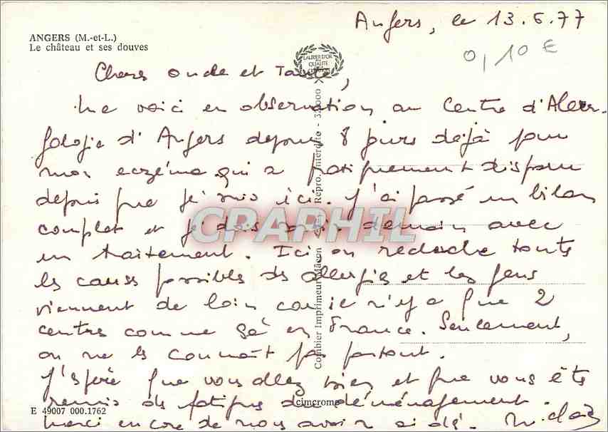 CPM Angers (M et L) Le Chateau et ses douves — Rückseite