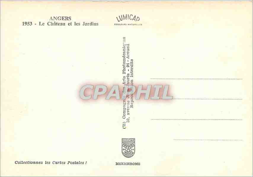 CPM Angers (M et L) Le Chaateau et les Jardins — Rückseite