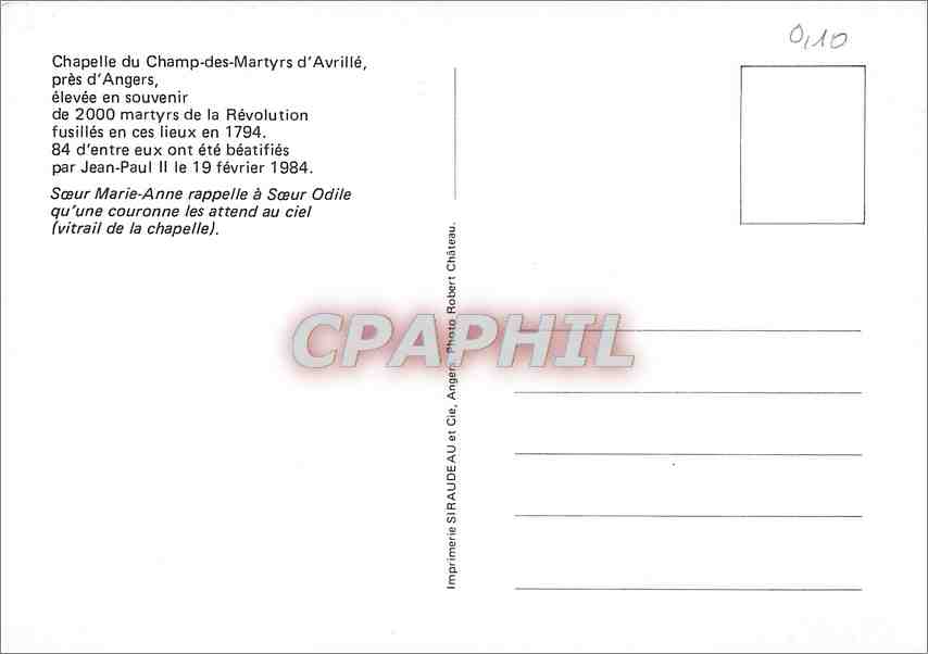 CPM Pres Angers (M et L) Chaplelle du Champ des Martyrs d'Avrille elevee en souvenir — Rückseite