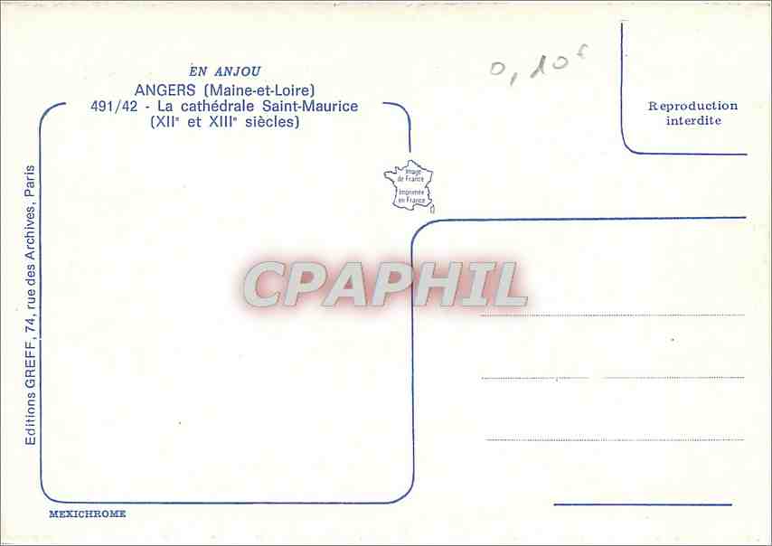 CPM En Anjou Angers (M et L) La Cathedrale Saint Maurice (XII et XIIIe s) — Rückseite