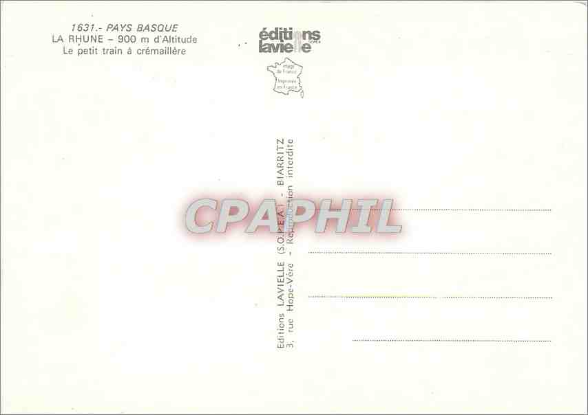 CPM Pays Basque La Rhune 900 m d'alt le Petit train a Cremaillere — Rückseite