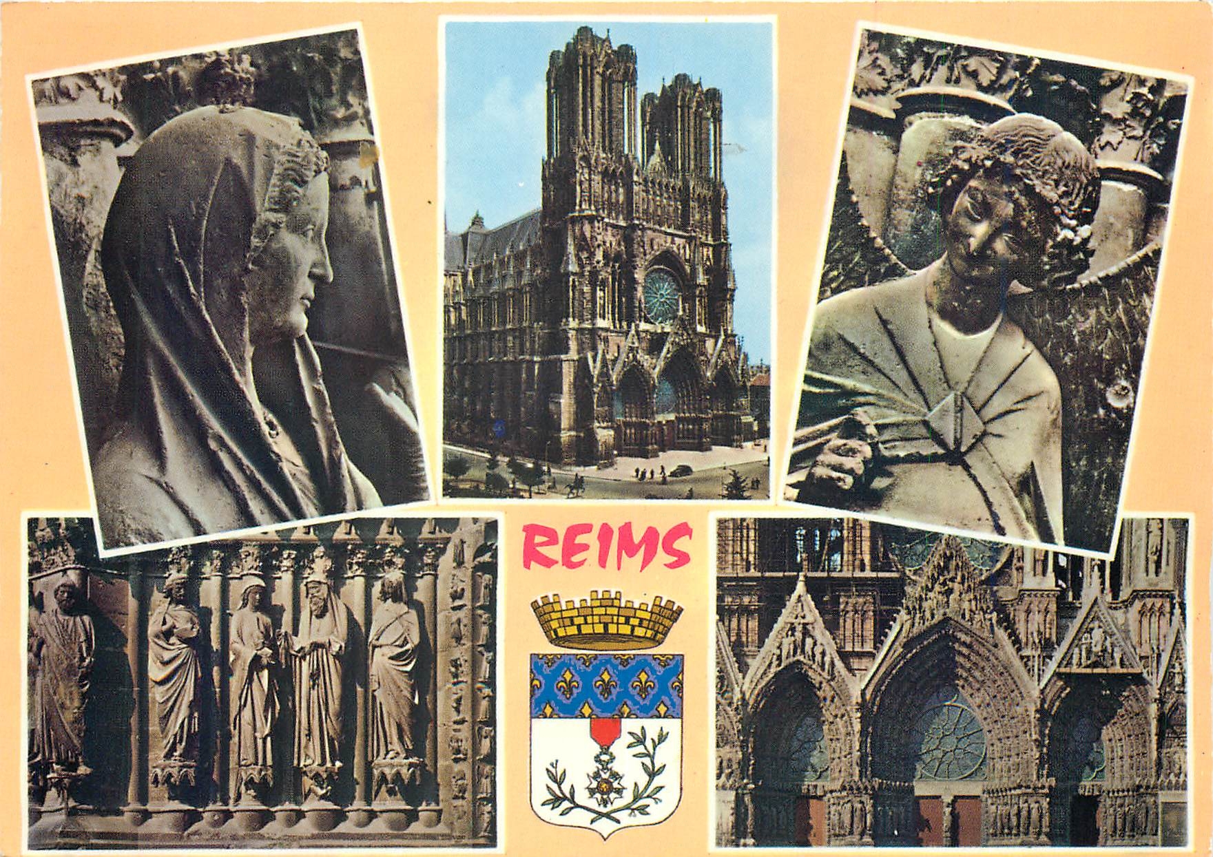 CPM Reims (Marne) Facade de la Cathedrale (XIIIe s) La Vierge de la Visitation l'Ange au Sourire