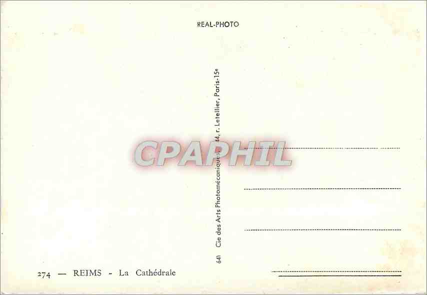 CPM Reims (Marne) La Cathedrale — Verso