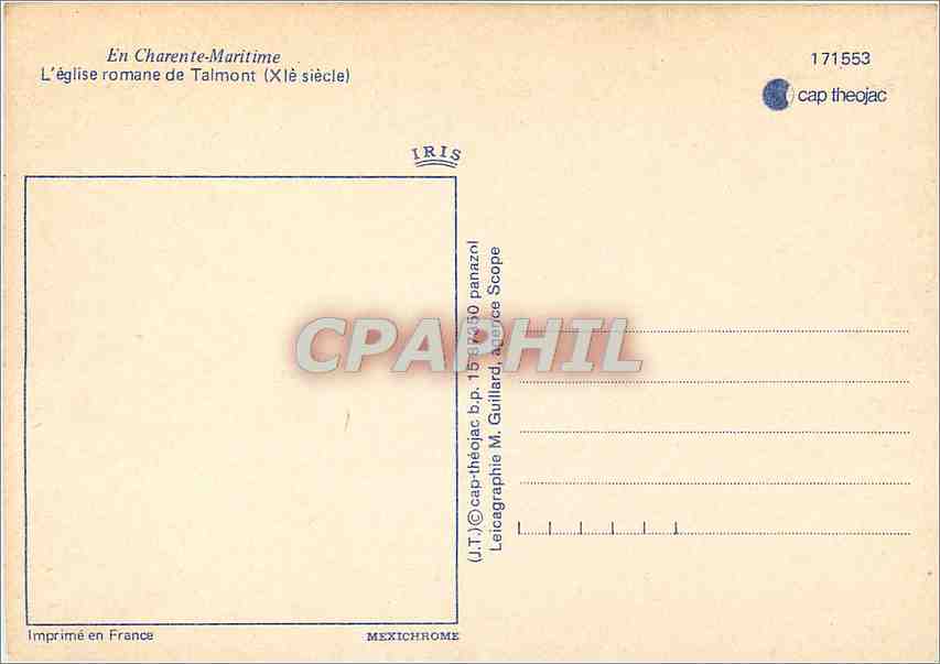 CPM Ch Mme L'eglise romane de Talmont (XIe s) — Rückseite