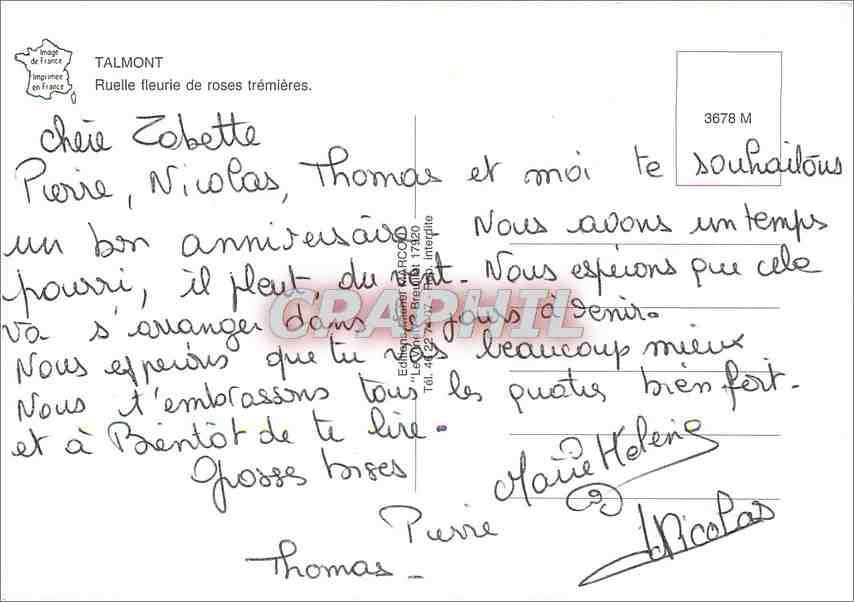 CPM Talmont Ruelle fleurie de roses tremoeres — Back
