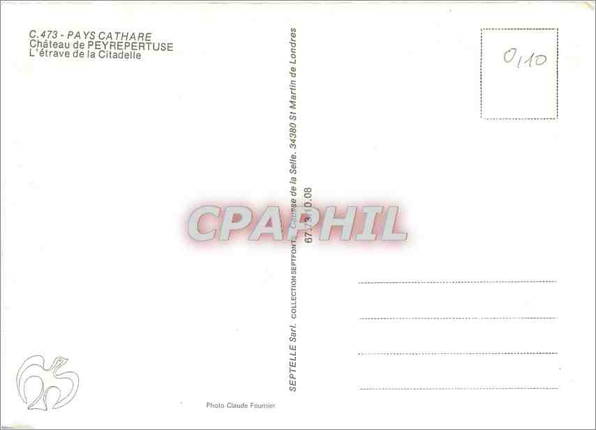 Château de Peyrepertuse — L'étrave de la Citadelle — CPA PHIL — Rückseite
