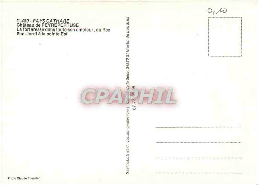 CPM Pays Cathare Chateau de Peyrepertuse La FOrteresse dans toute son empleur du Rox san Jordi a la  — Rückseite