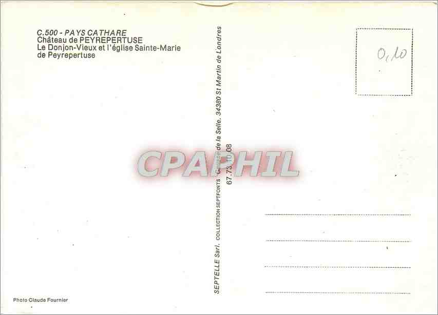 CPM Pays Cathare Chateau de Peyrepertuse Le Donjon Vieux et l'eglise Saint Marie de Peyrepertuse — Rückseite