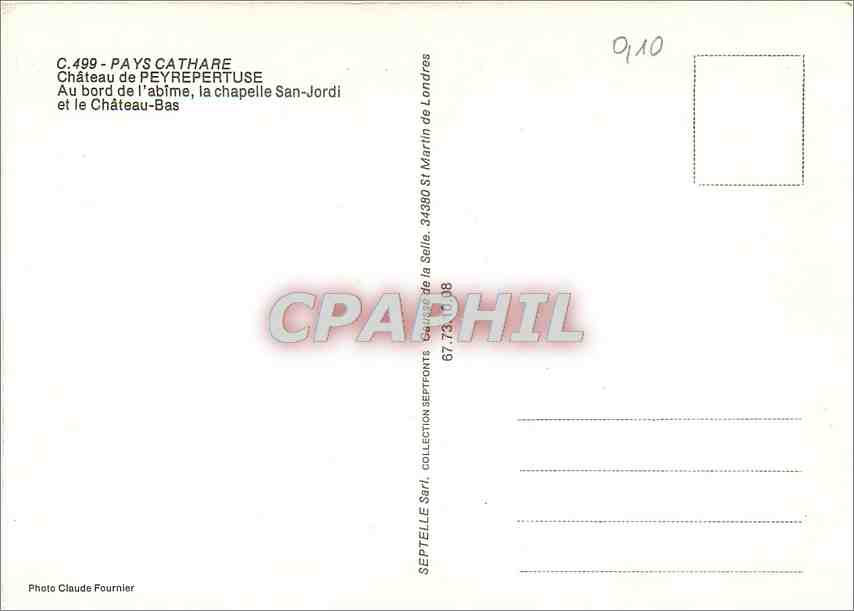 CPM Pays Cathare Chateau de Peyrepertuse Au bord de l'abime la chapelle San Jordi et le chateau Bas — Rückseite