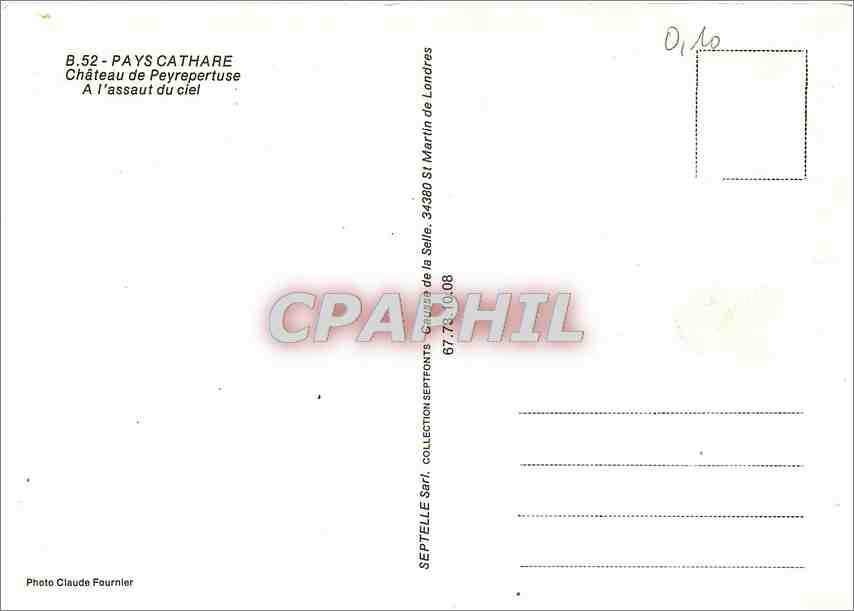 CPM Pays Cathare Chateau de Peyrepertuse a l'assaut du ciel — Rückseite