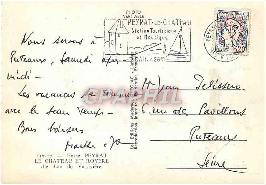 Puteaux — Lac de Vassivière — Éditions Peyrat — Verso