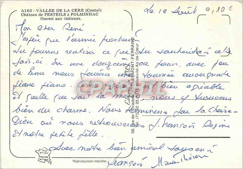 CPM Vallee de la Cere (Cantal) chateau de Pesteils a Pilminhac Ouvert aux Visiteurs — Verso