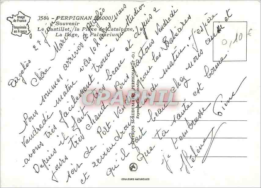 CPM Perpignan Souvenir Le Castiller la Place de Cataligue la Loge le Palmaruim — Rückseite