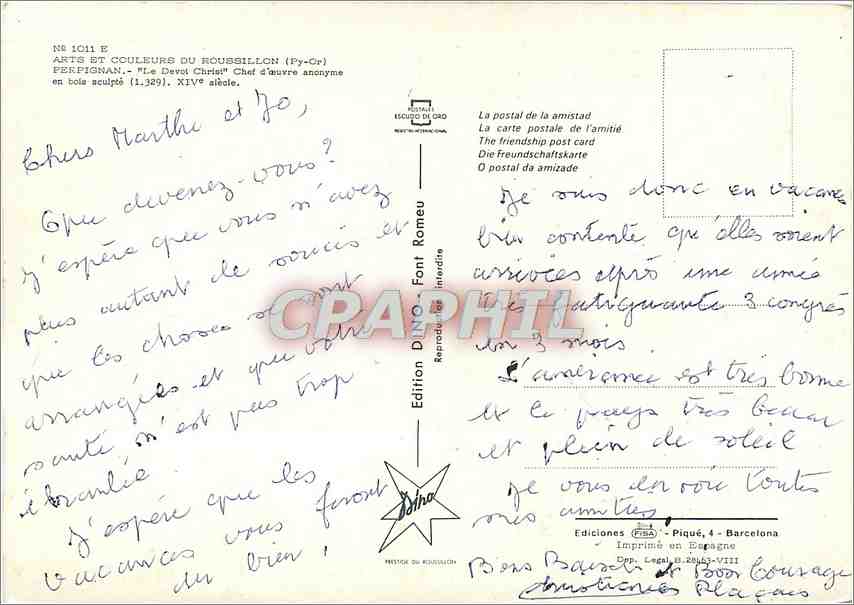 CPM Perpignan (P O) Arts et Coulerus du Roussillon le Devot Christ chef ds'oeuvre anonyme en bois sc — Rückseite