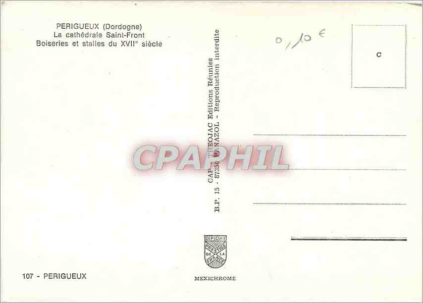 Périgueux (Dordogne) — Kathedrale Saint-Front — Holzarbeiten und Bänke des 17. Jahrhunderts — Éditions Réunies Nazol — Rückseite