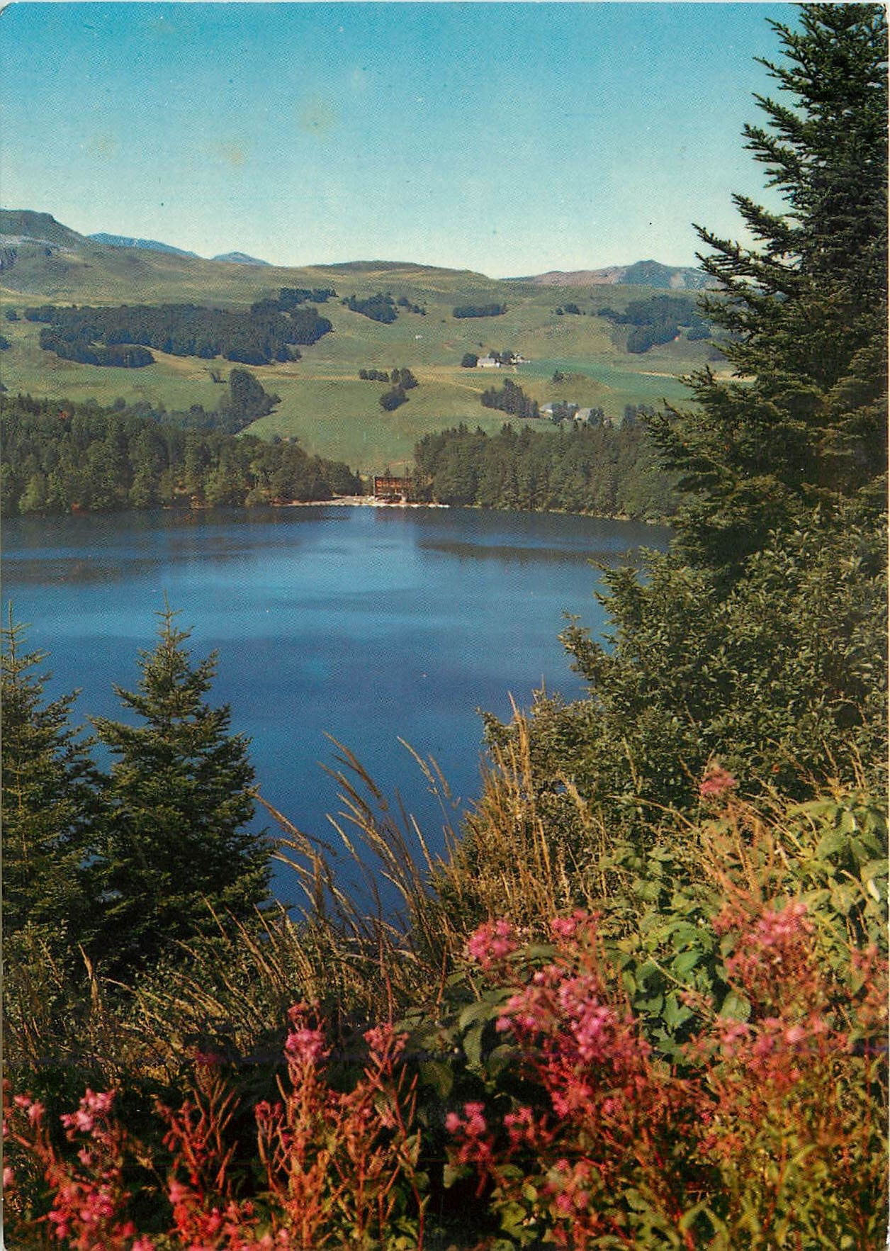 CPM L'Auvergne touristique le Lac Pavin (alt 1197 m) Profondeur 92 m superficie 44 ha au fond le mas