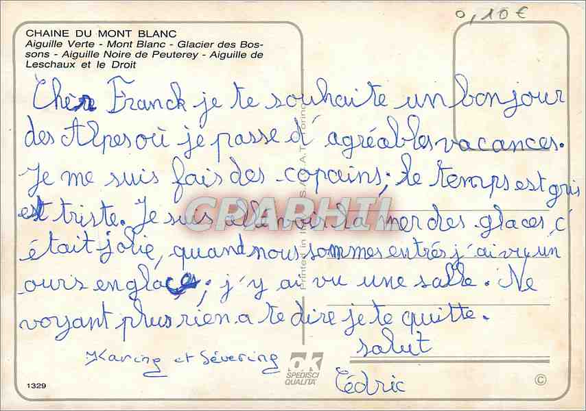 CPM Chaine du Mont Blanc Aiguille Verte Mont Blanc Glacier des Bossons — Verso