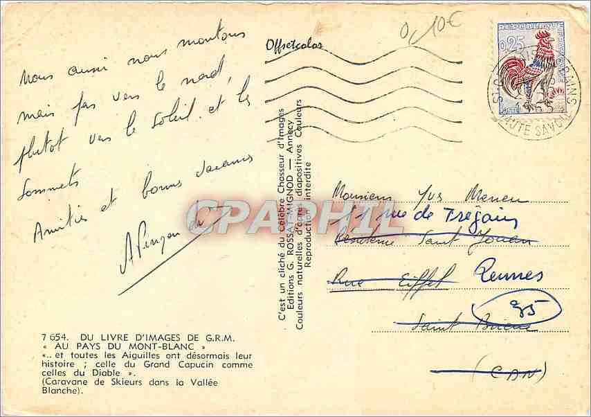 CPM Au pays du Mont Blanc et toutes les Aiguilles ont desormais leur histoire — Verso