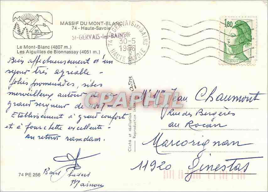 CPM Le Massif du Mont Blanc Haute Savoie — Verso