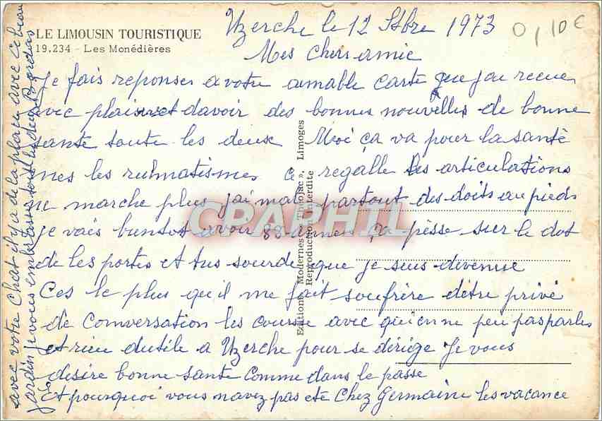 CPM Le Limousin Touristique les Monedieres Chevre Moutons — Rückseite
