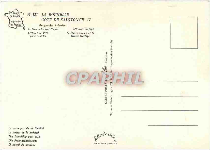 CPM La Rochelle Cote de Saintonge De gauche a droite Le Port et les trois Tours — Verso
