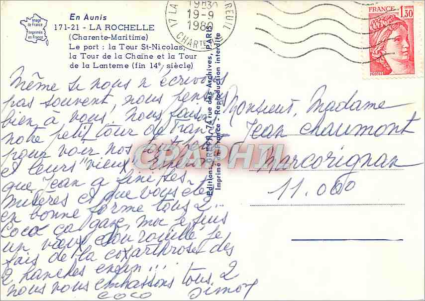 CPM En Aunis la Rochelle (Chate Mme) Le port la Tour St Nicolas la Tour de la Chaine et la Tour — Rückseite