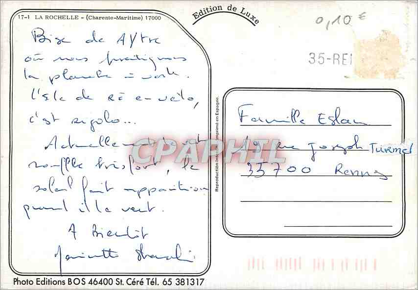 CPM La Rochelle (Chte Mme) — Rückseite
