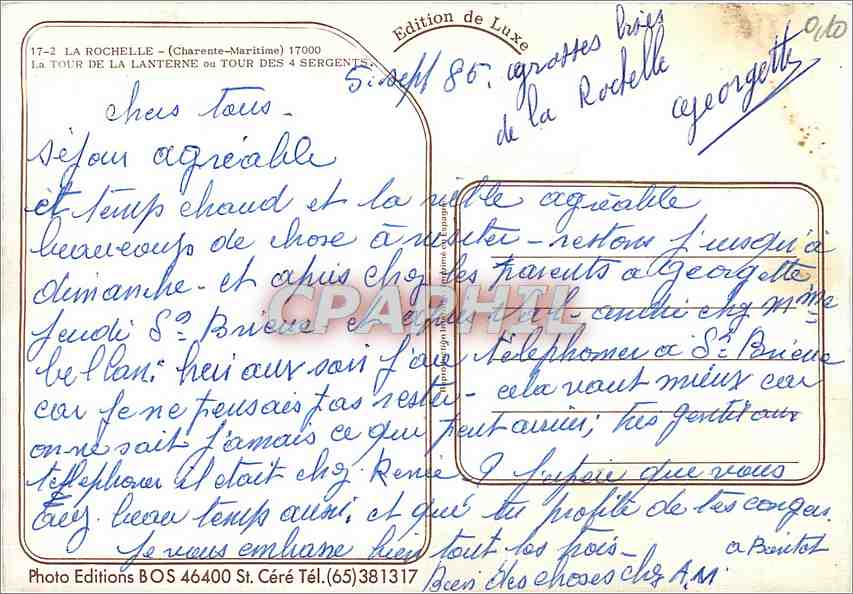 CPM La Rochelle (Chte Mme) La Tour de la Lanterne ou Tour des 4 sergents — Rückseite