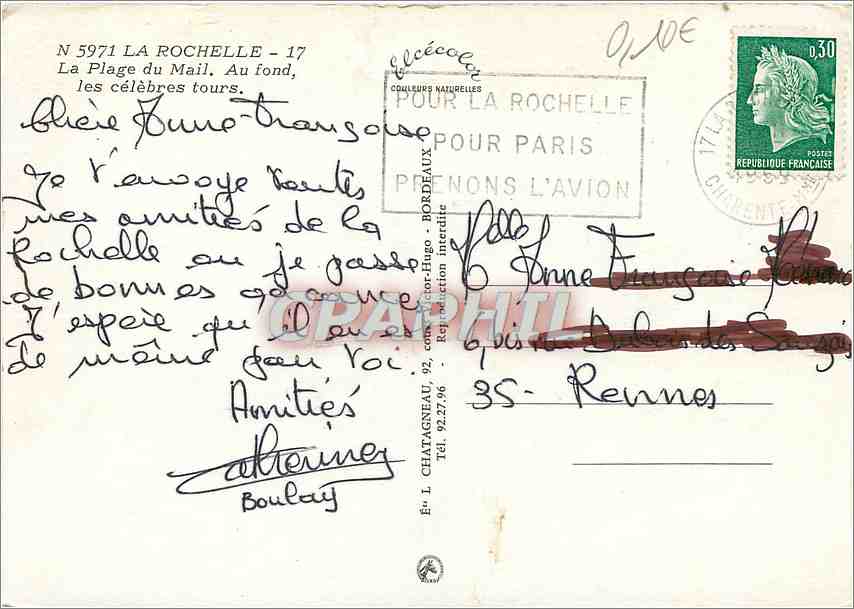 CPM La Rochelle (Chte Mme) La Plage du Mail au fond les Celebres tours — Rückseite
