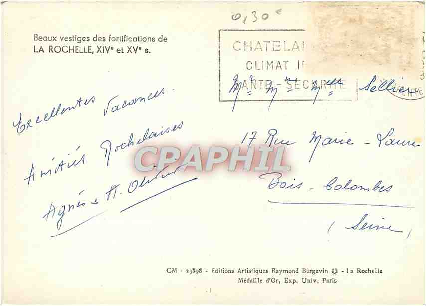 CPM La Rochelle (Chte Mme) Beaux vestiges des Fortifications  XIVe et XVe s — Rückseite