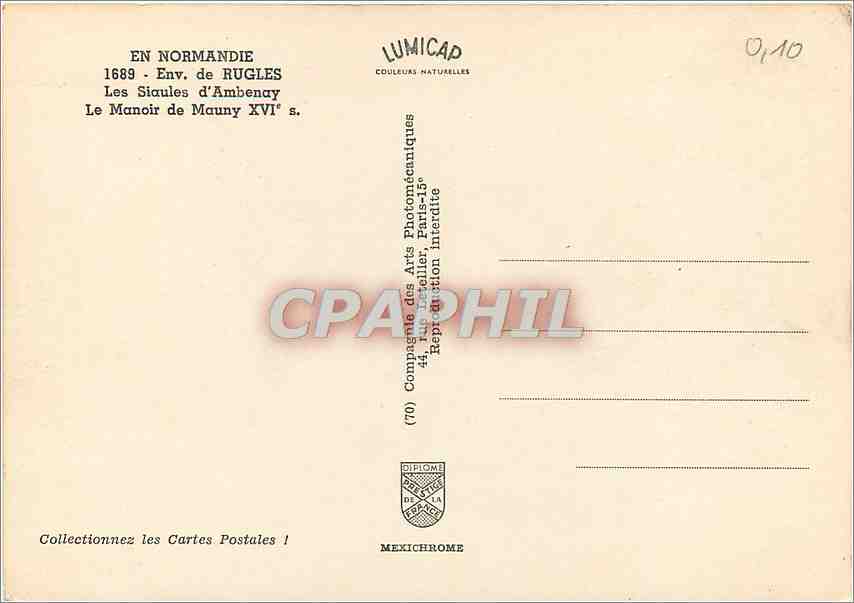 CPM En Normandie Env de Rugles Les Siaules d'Ambenay le Manoir de Mauny XVIe s — Rückseite