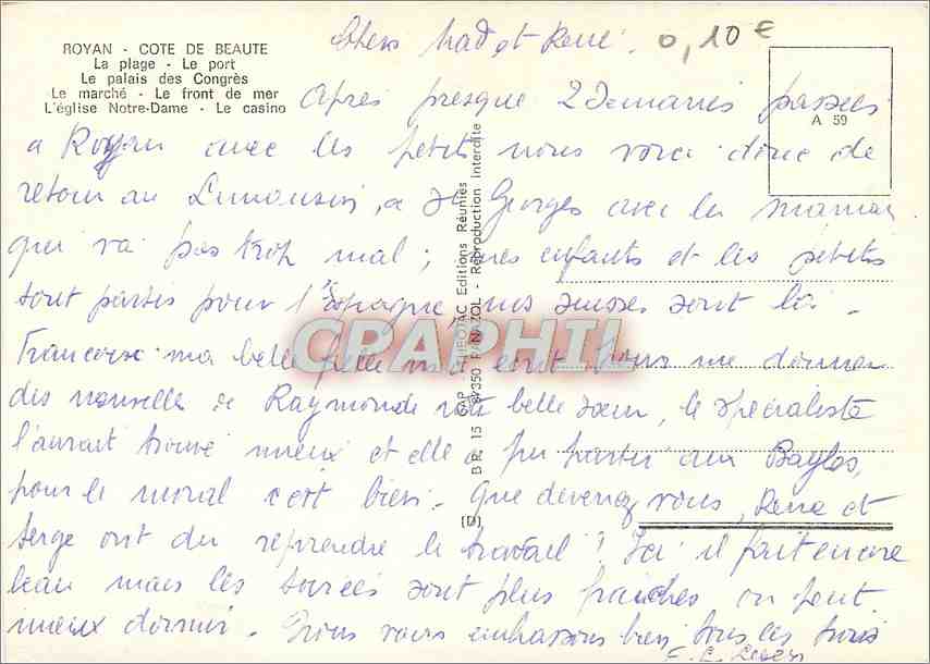 CPM Royan (Chte Mme) Cote de Beaute La plage le port le palais des Congres le marche — Rückseite