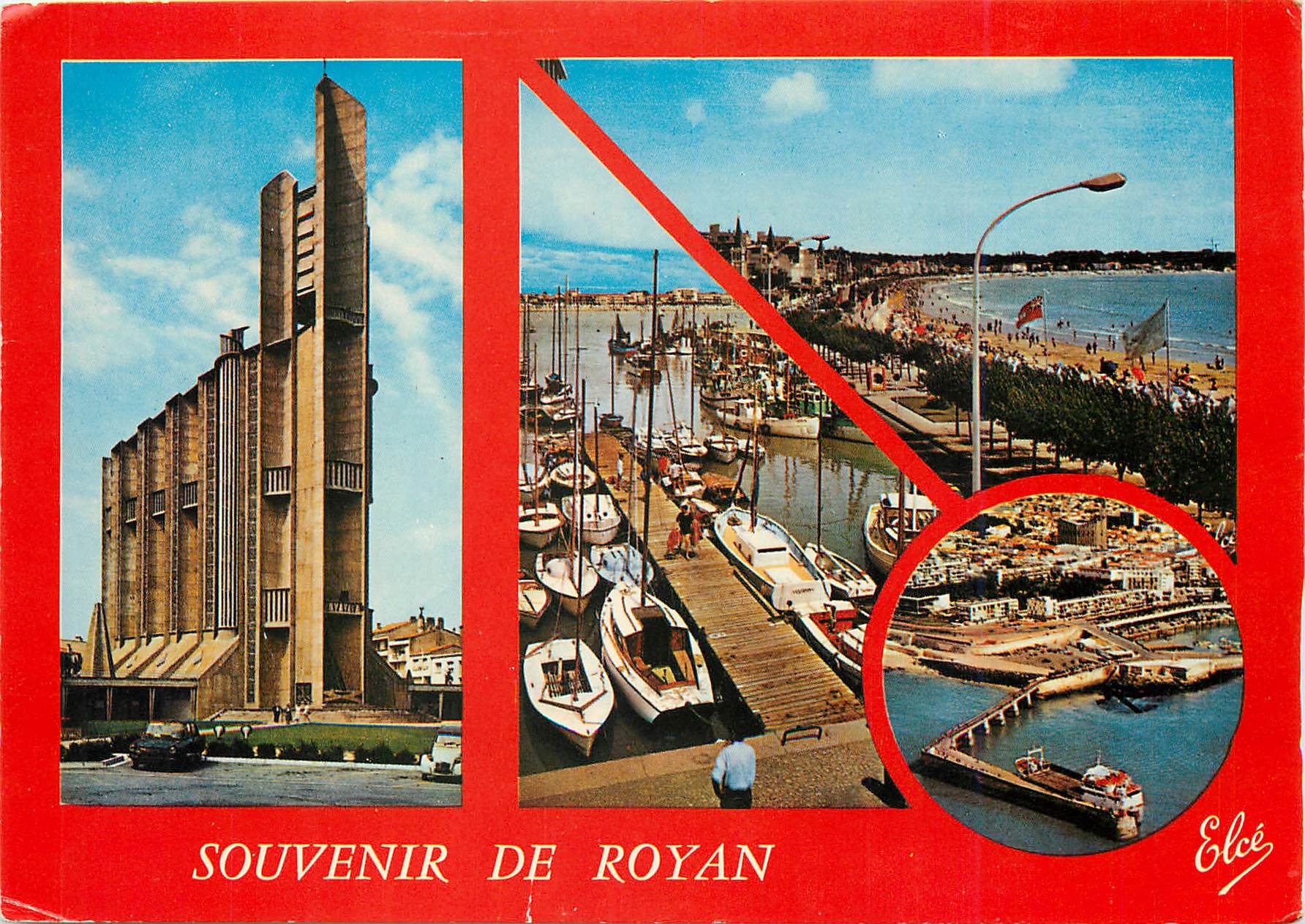 CPM Royan (Chte Mme) Le nouvelle eglise le port de Plaisance vue ganarale de la Grande Plage l'appon