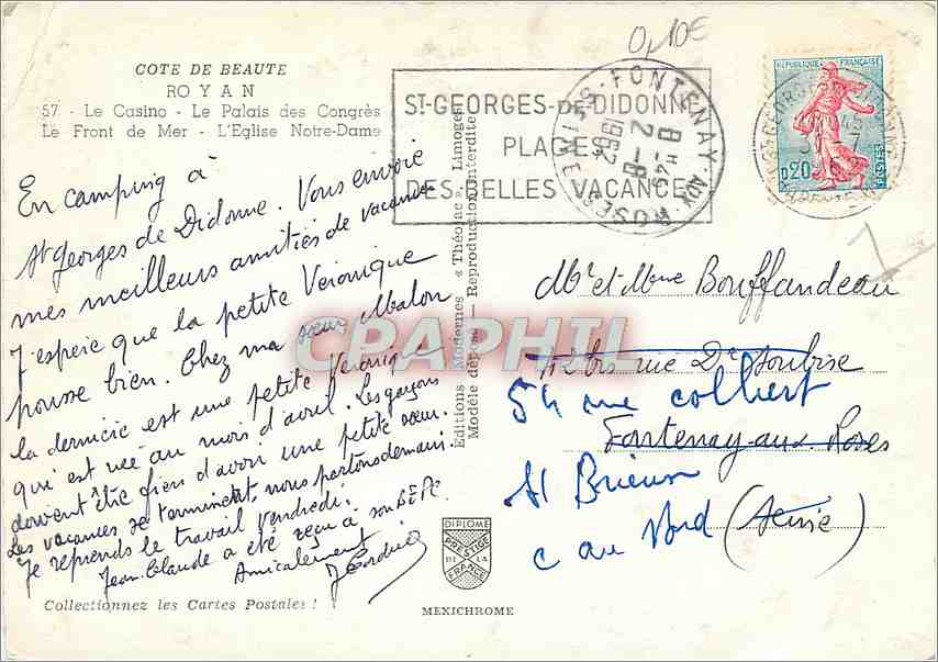 CPM Royan (Chte Mme) Cote de Beaute Le Casino le Palais des Congres le Front de Mer L'Eglise N D — Rückseite
