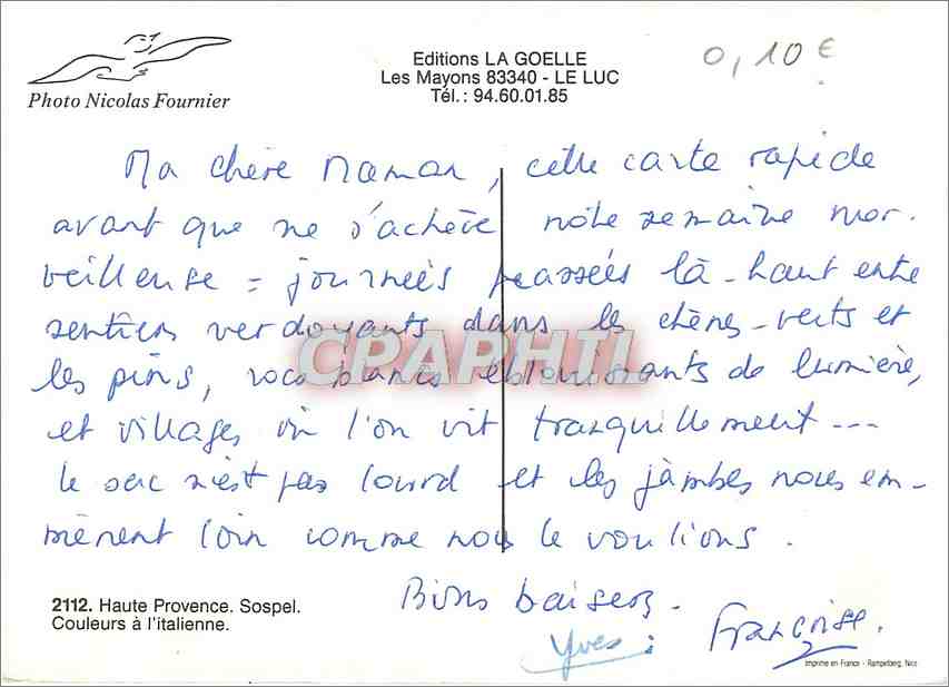 CPM Haute Provence Sospel Couleurs a l'italienne — Rückseite