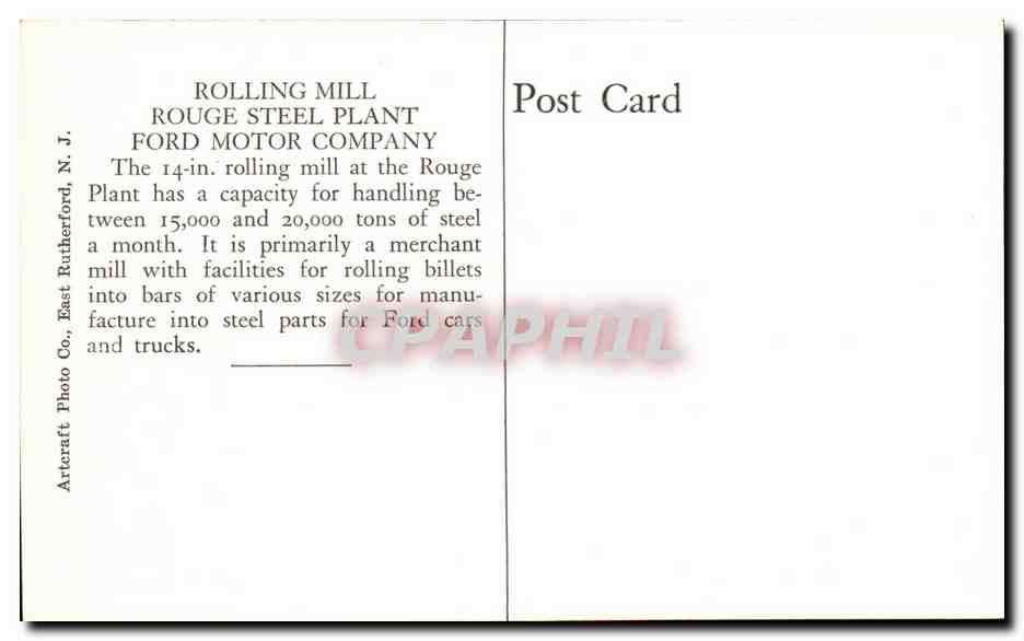 Etats Unis CPA Rolling Mill Rouge Steel Plant Ford Motor Company Automobile Car Voiture — Rückseite