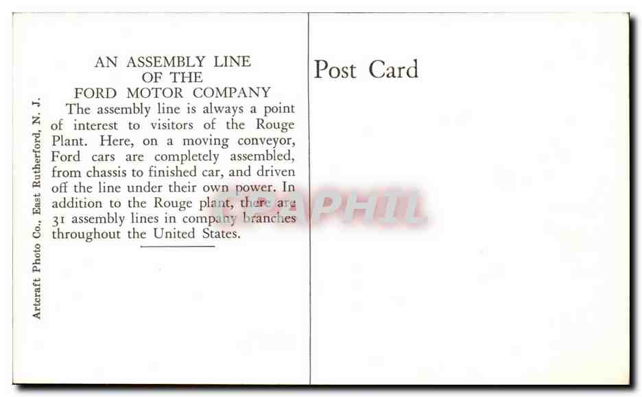 Etats Unis CPA Rolling Mill Rouge Steel Plant Ford Motor Company Automobile Car Voiture Assembly line — Rückseite