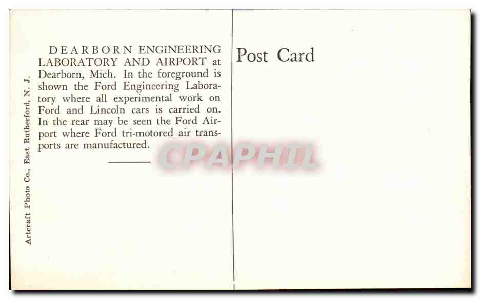 Etats Unis CPA Rengineering Laboratory and airport Ford Motor Company Automobile Car Voiture — Rückseite