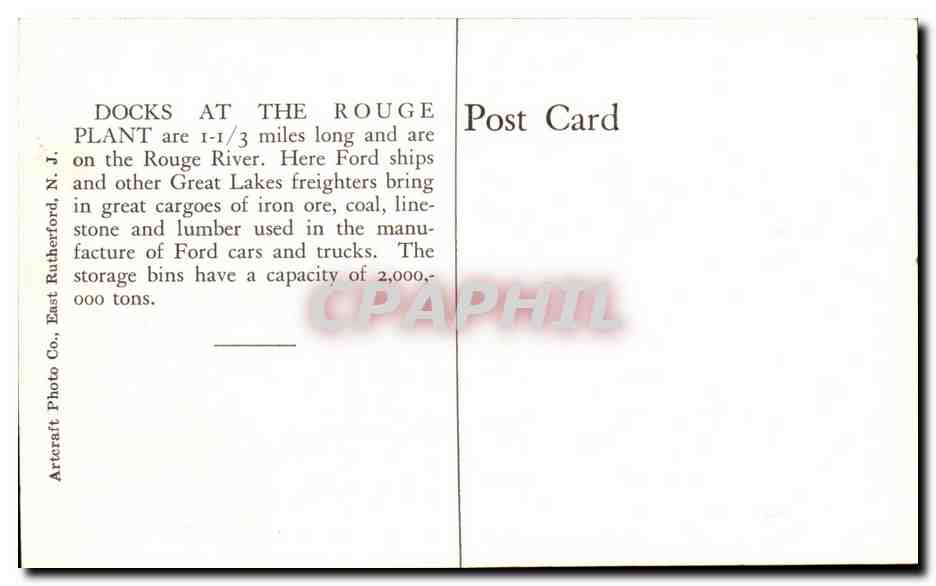 Etats Unis CPA Rouge Plant docks Ford Motor Company Automobile Car Voiture — Rückseite