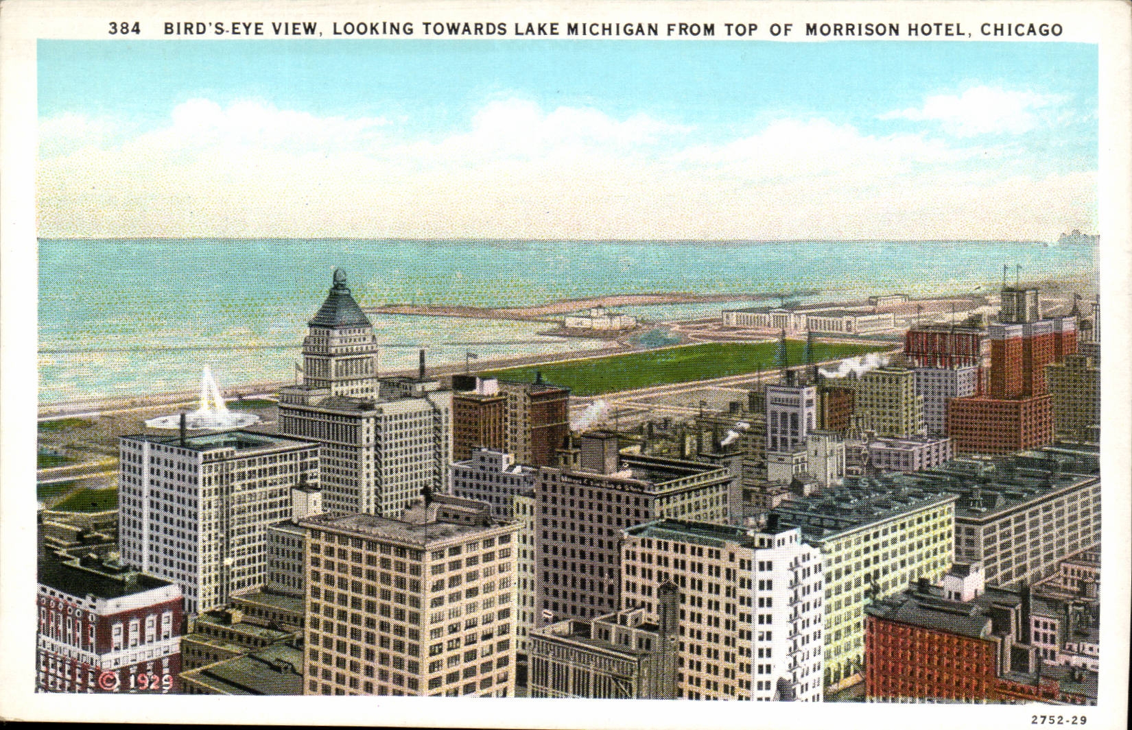 etats Unis CPA Bird's eye view Looking towards Lake Michigan From top of Morrison Hotel Chicago