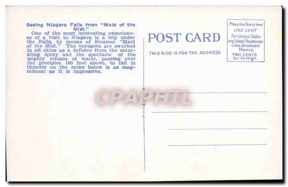 etats Unis CPA Amaid of the Mist Niagara Falls (bateau) — Back