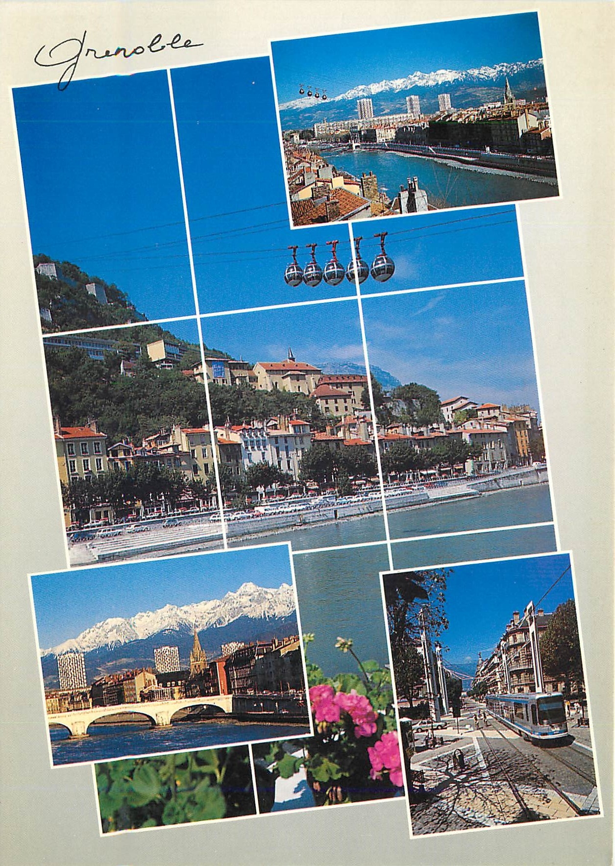 Grenoble — vue panoramique avec téléphérique, fleuve et tramway — Éditions ANDRÉ Grenoble
